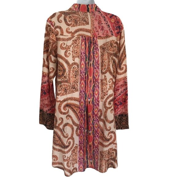 Soft Surrounding Brynn Medium Button Tunic Shirt Floral Paisley Silk Velvet Trim - Picture 2 of 12